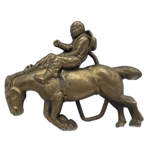 Brass Baron Buckle Cowboy Bucking Bronco Belt Buckle 1979 Taiwan - Picture 1 of 4